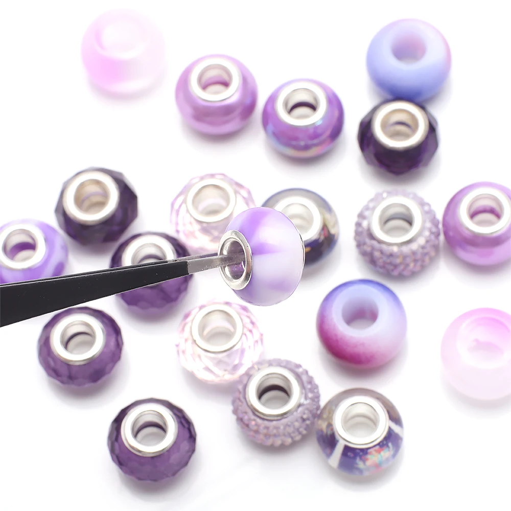 thumbnail image 2 of 50pcs Purple Glass Crystal Big Hole Beads For European Charm Bracelets - Z17 2 of 10