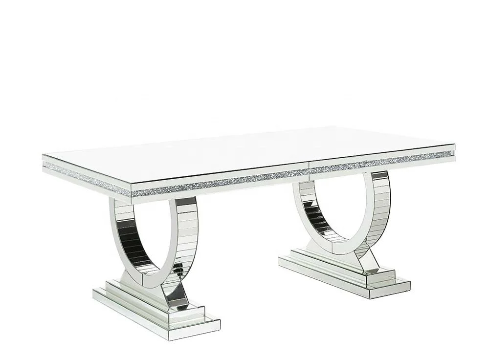 2022 Brand New Mirrored Dinning Table with Fireplace on Top with LED Electric Fire with Heater for Dining Room