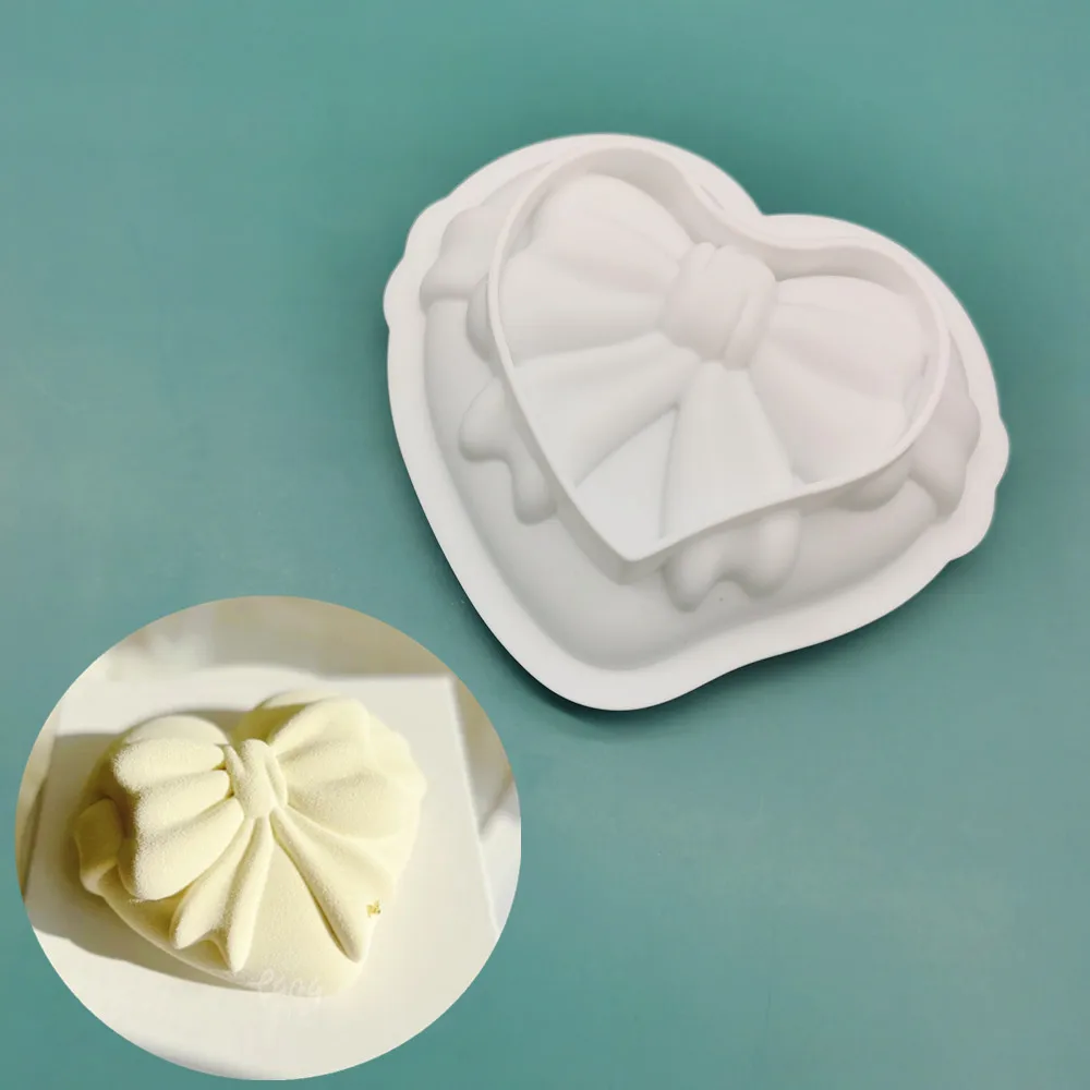 Silicone Bow Heart Shaped Mousse Mold French Pastry Love Cake Mold Home Use Diamond Cake Tools details