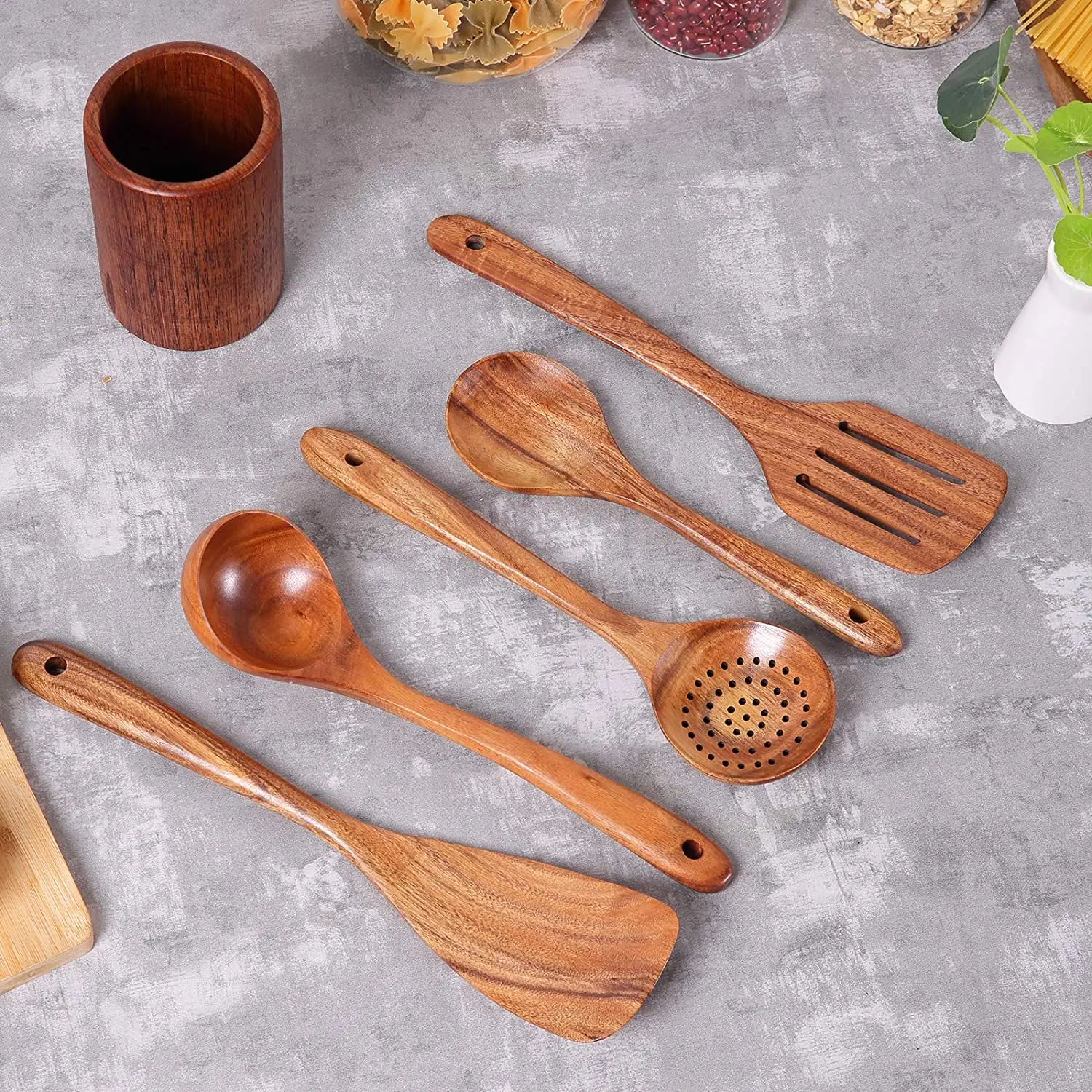 Wooden Kitchen Accessories Set Utensil 6 Piece Bamboo Cooking Utensils