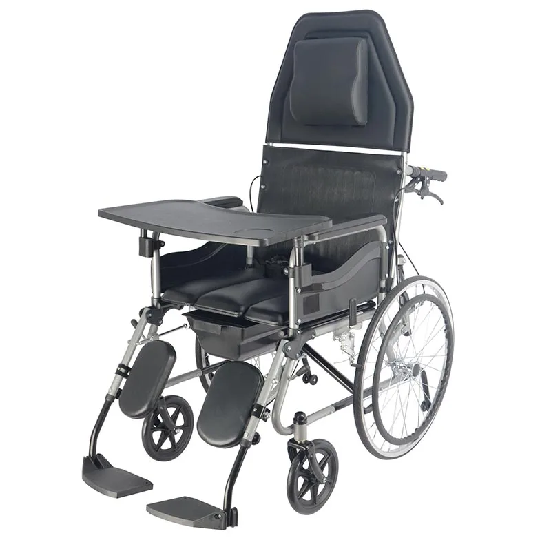 High Quality Reclining Commode Chair with Hand Rim Brake Medical Equipment From Chinese Manufacturer Bathroom Safety Equipment