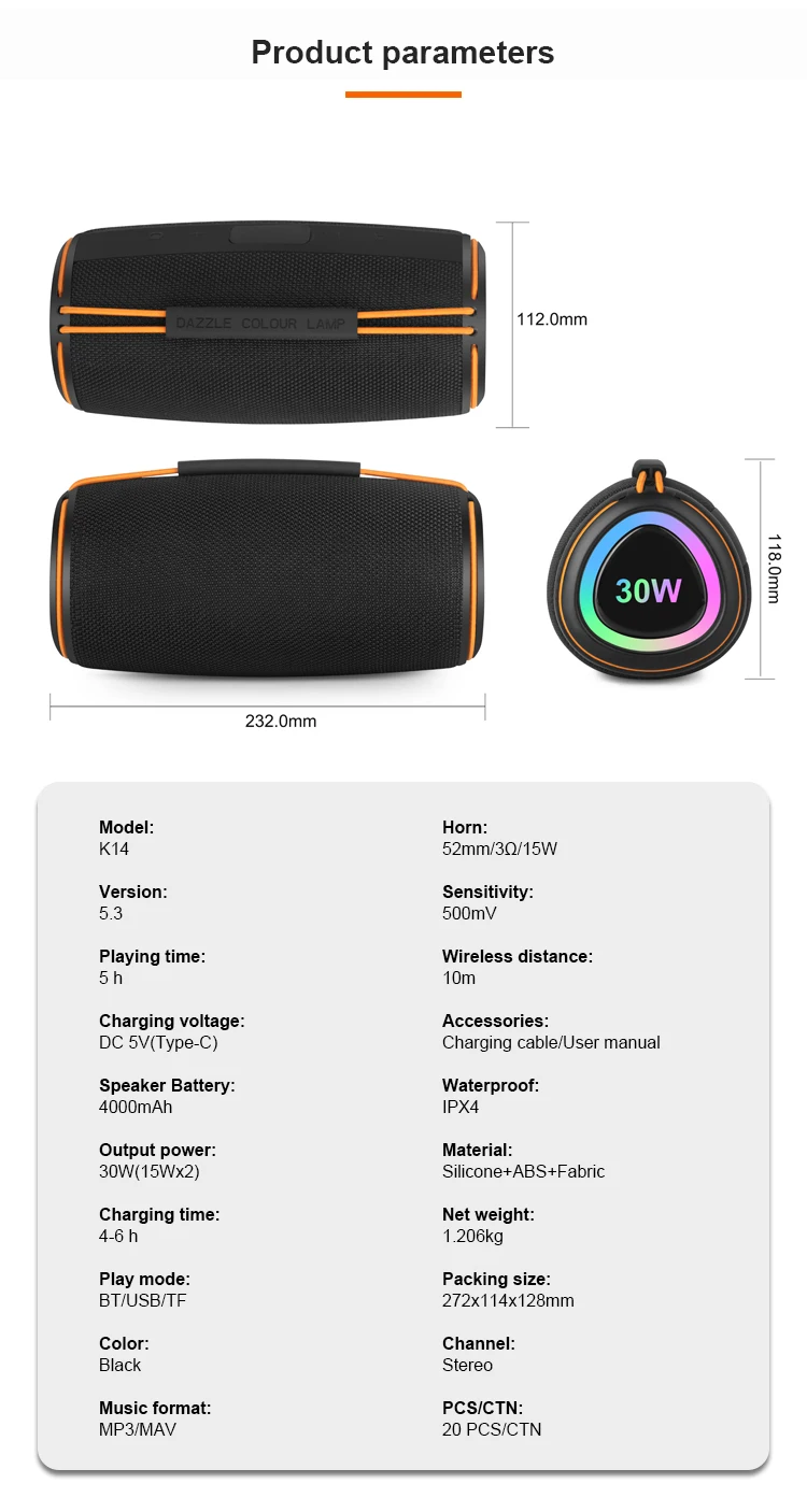 Kisonli K14 Blue Tooth Gbl 30w Speaker for Home