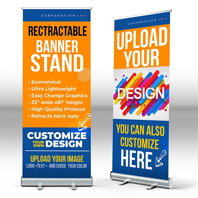 Luxury pull up banners For Promotion Aluminum Alloy Retractable Exhibition Advertising Display Portable Roll Up Banner Stands