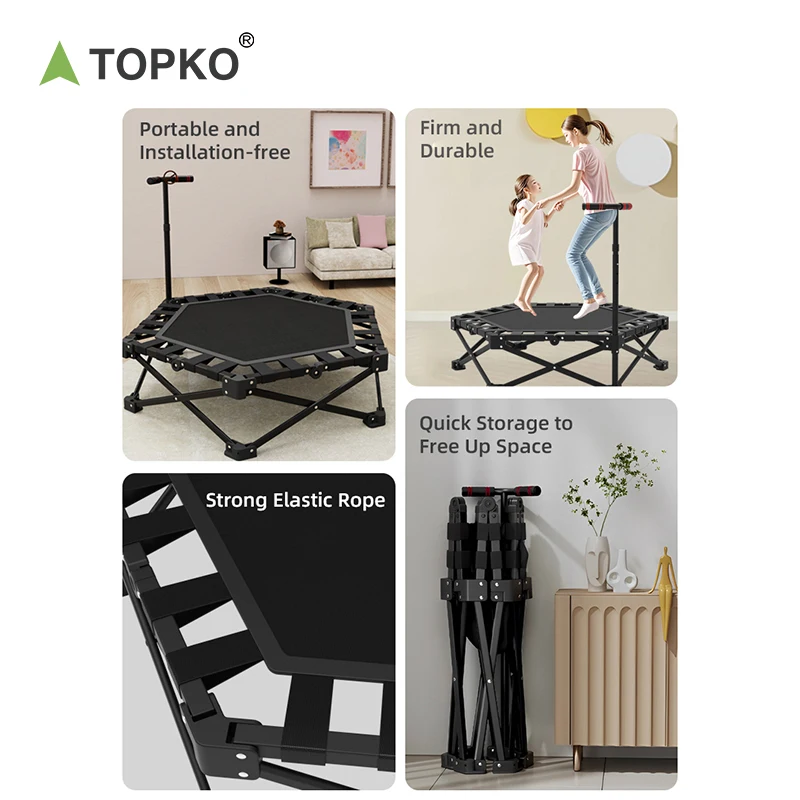 TOPKO High Quality Mini Trampoline Exercise Trampoline With Handle Bar Fitness Equipment for Adults and Kids Jumping Trampoline
