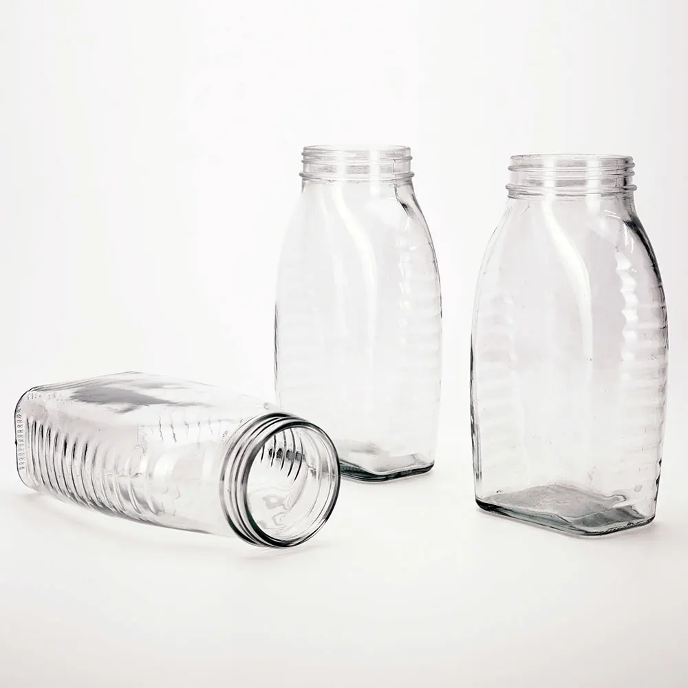 VISTA Empty 650ml Spherical Round Glass Bottle  Honey Jar Square Clear Luxurious Honey Glass Jars with Metal Cap