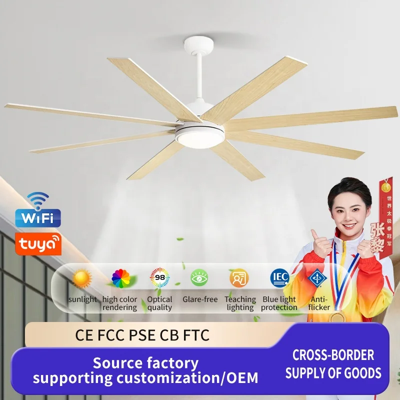 Popular Energy Saving 72 Inch Electric Ceiling Fan with LED Light Remote Control Outdoor Use Low Noise & Strong Wind