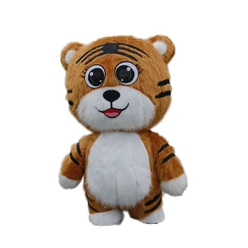 New Custom Plush Character Animal Long Fur Tiger Cosplay Party Inflatable Mascot Costume Cartoon Cosplay Suit For Adult