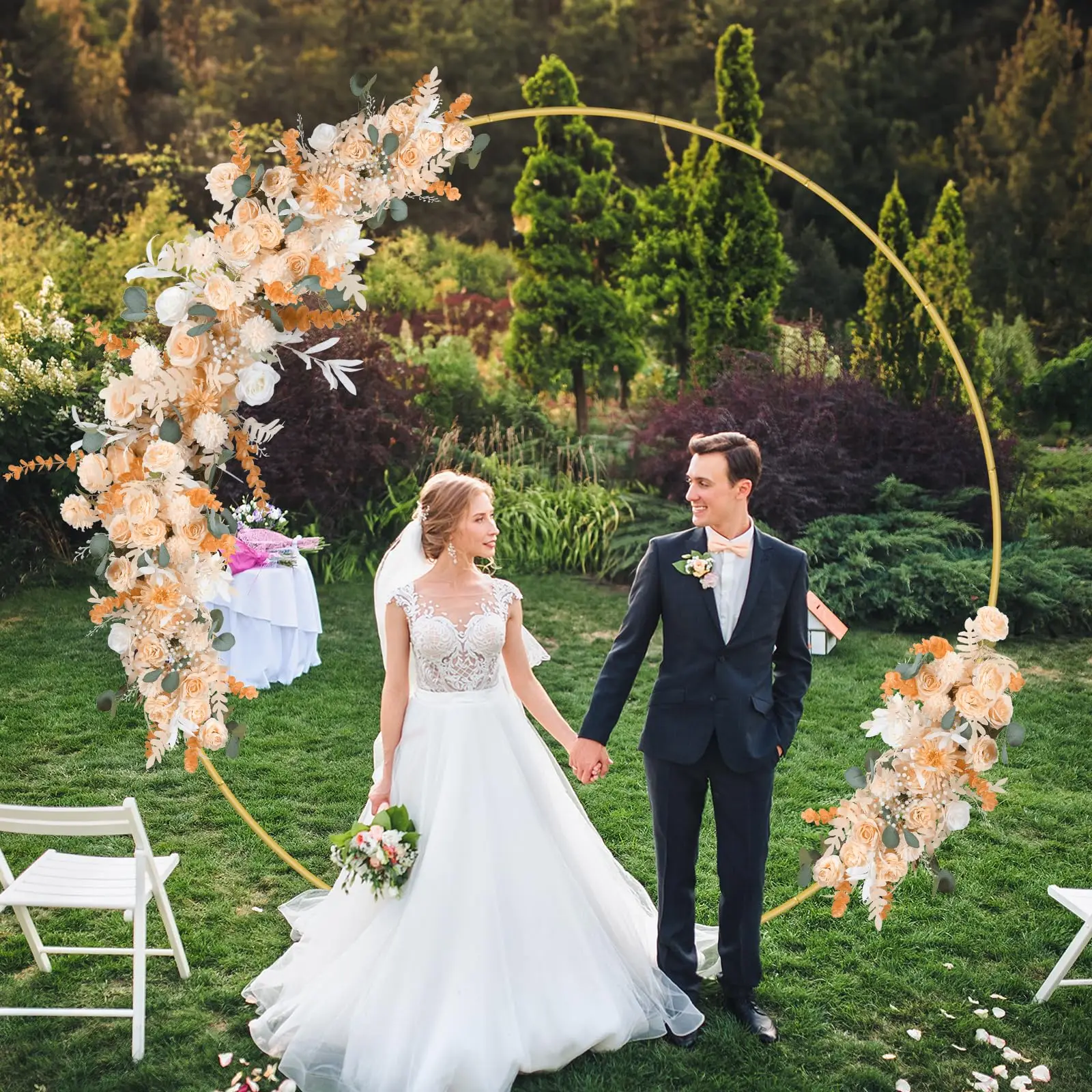 Arco Rotondo Per Sfondo 2 M Con Base In Metallo Dorato – Supporto Per Palloncini, Fiori E Decorazioni Feste (Matrimonio, Compleanno, Baby Shower)