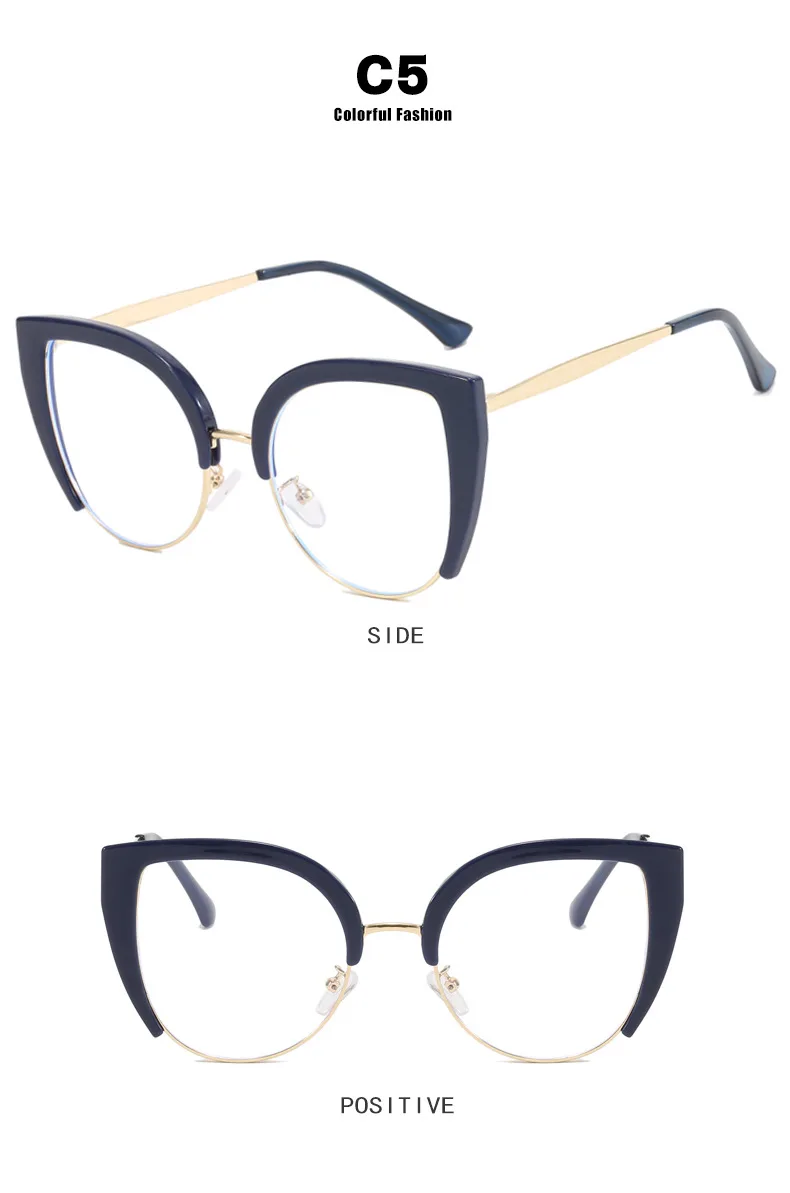 Cat Eye Half Frame Flat Light Mirror Antiblue New European And