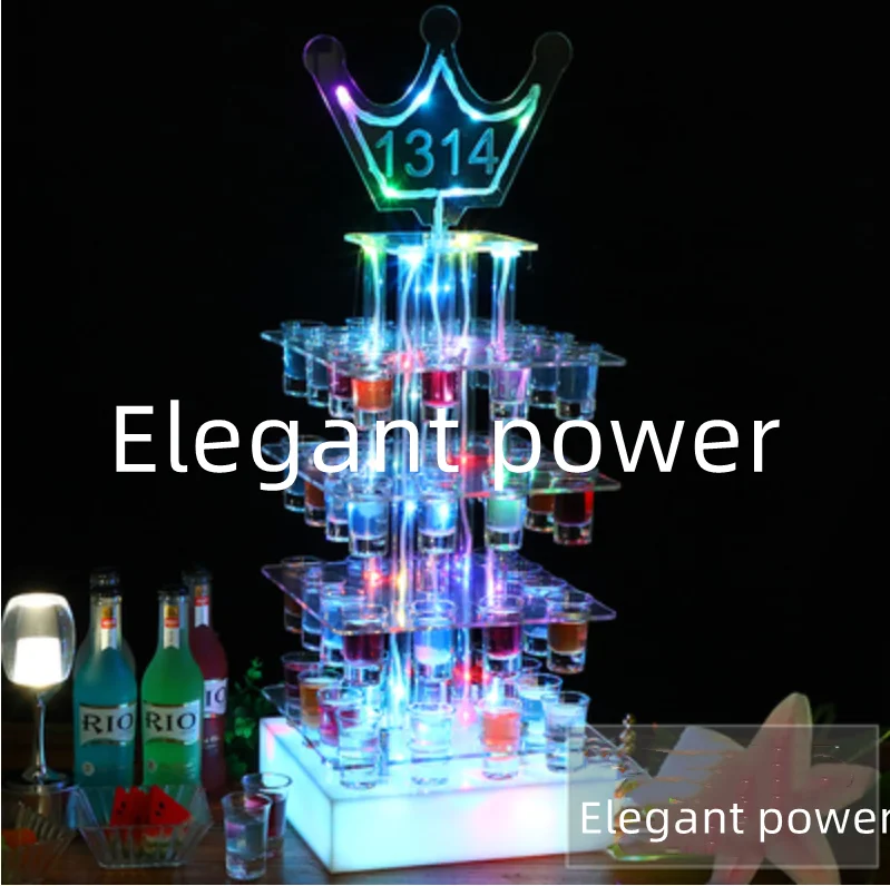 Colorful  36 Cups Spade LED Shot Glass Display for Bar Night Club VIP Service Acrylic Shot Glass Display Stand