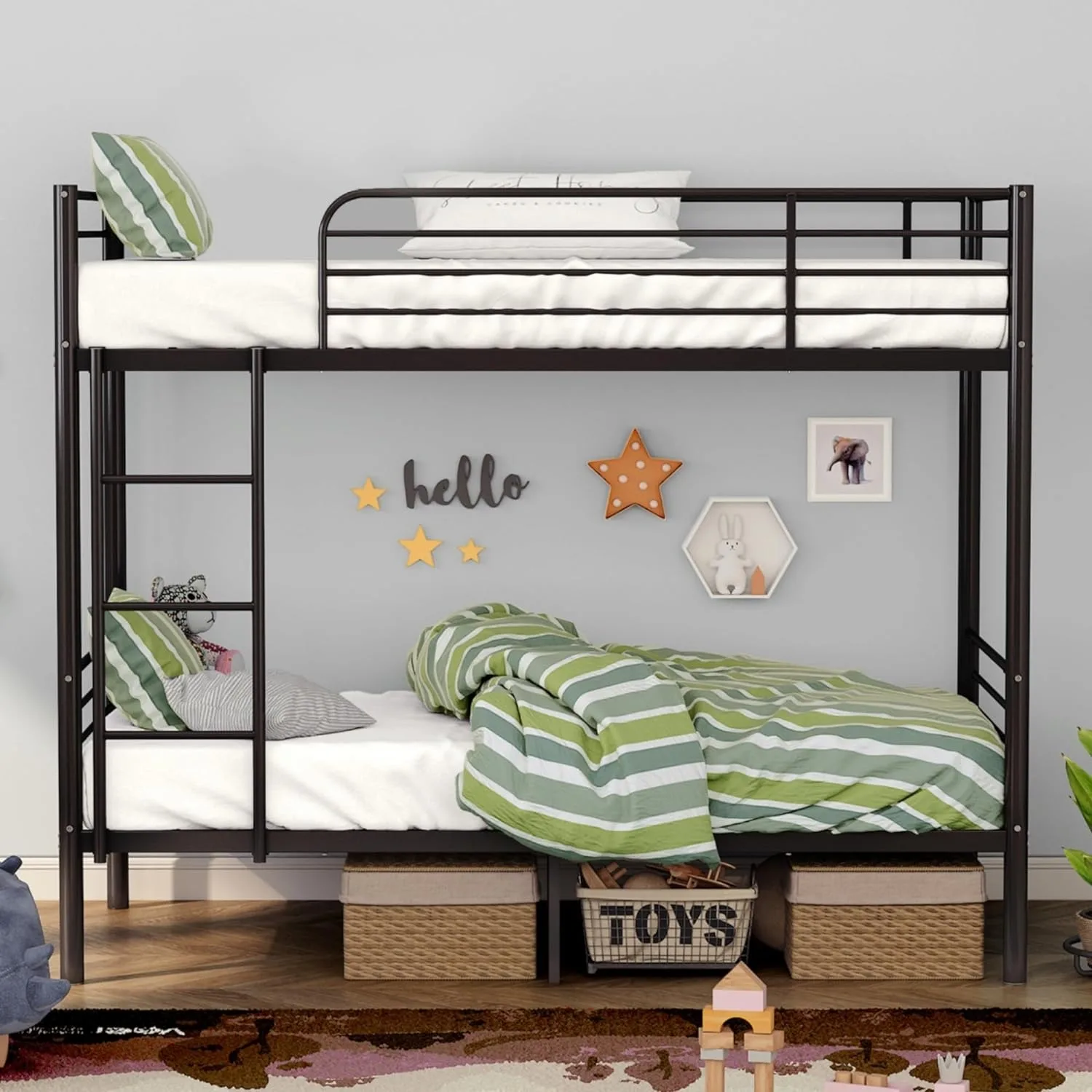 Frame Bed with Staircase 2 Floor Metal Steel Hostel Bunk Two Tiered Iron Loft Bedroom Metal Student Adult Black Storage OEM 200