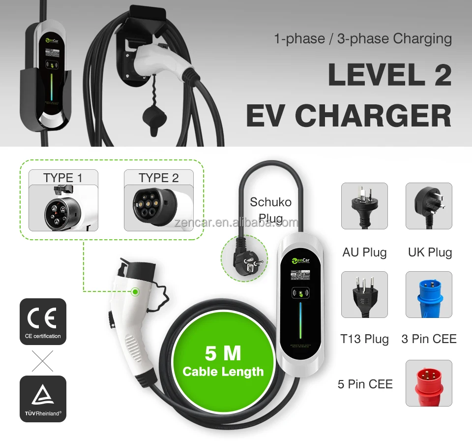 Zencar 32a 7kw Tesla Ev Charger Nacs Standard Portable Mobile Ev Charger For Home Fast Tesla