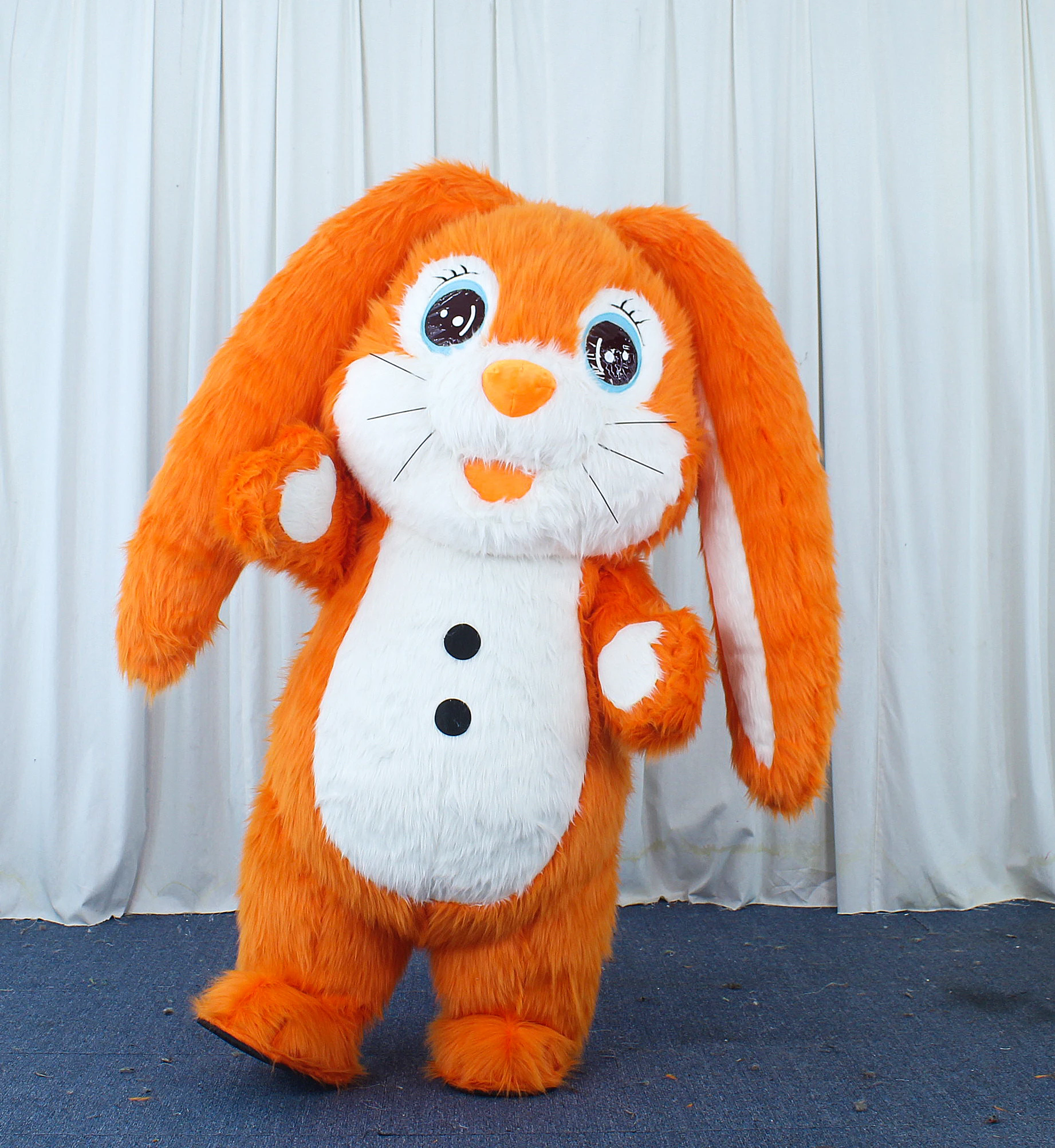 Unisex Inflatable Long-Eared Orange Rabbit Mascot Costume Lovely Cartoon Animal for Halloween & Easter Theme Entertainment