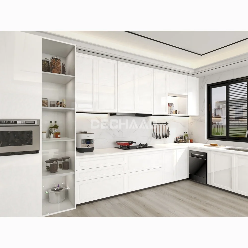 Best Sale luxury cabinet kitchen fluted cheap 1 piece wood plywood standard kitchen cabinet shaker white