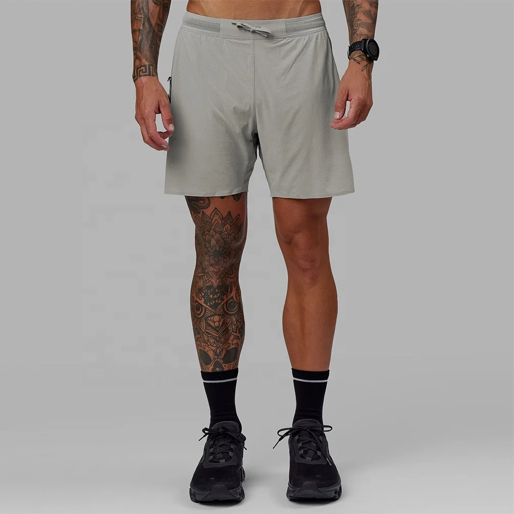 Custom Nylon Spandex Sportswear Grey Light Weight Breathable Quick Dry Fitness 6 Inch Inseam 2 In 1 Athletic Gym Shorts for Men