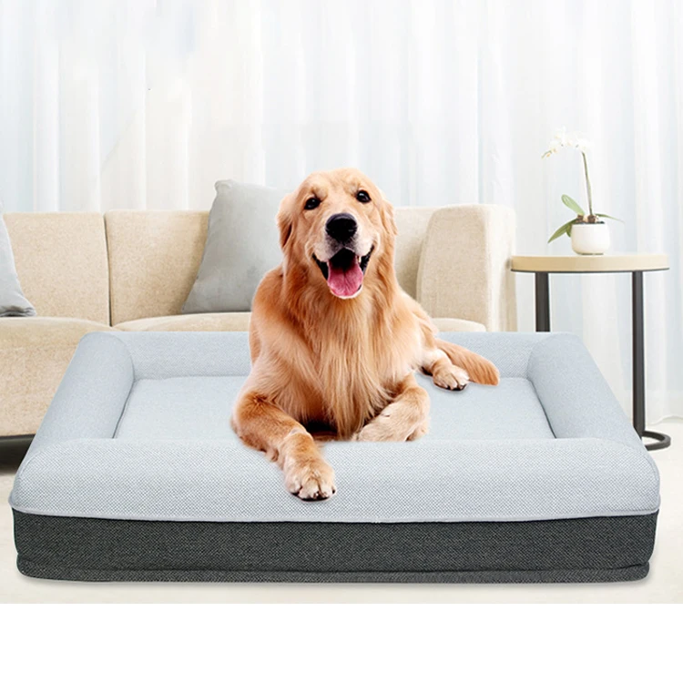 Custom Premium Luxury Pet Bed Dogs Cats Large Size Solid Pattern Washable Memory Foam Suede Leather Bamboo Soft Supportive