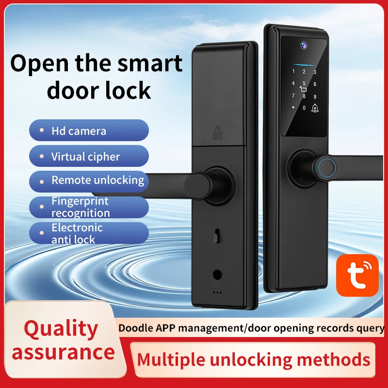 Factory Price Camera Lock Tuya Remote Control Biometric Fingerprint Card Password Intelligent Home Door Lock