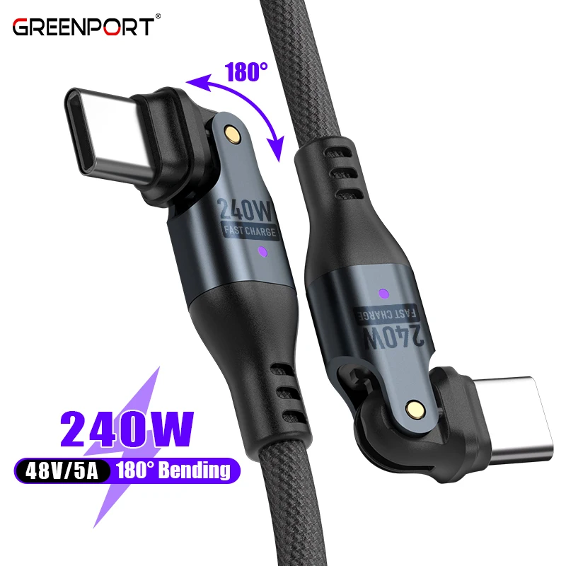 48V/5A Fast Charging Type-C Cable | Pd 240w USB C to Type C Phone Laptop Quick Charger Cable 180 Bending