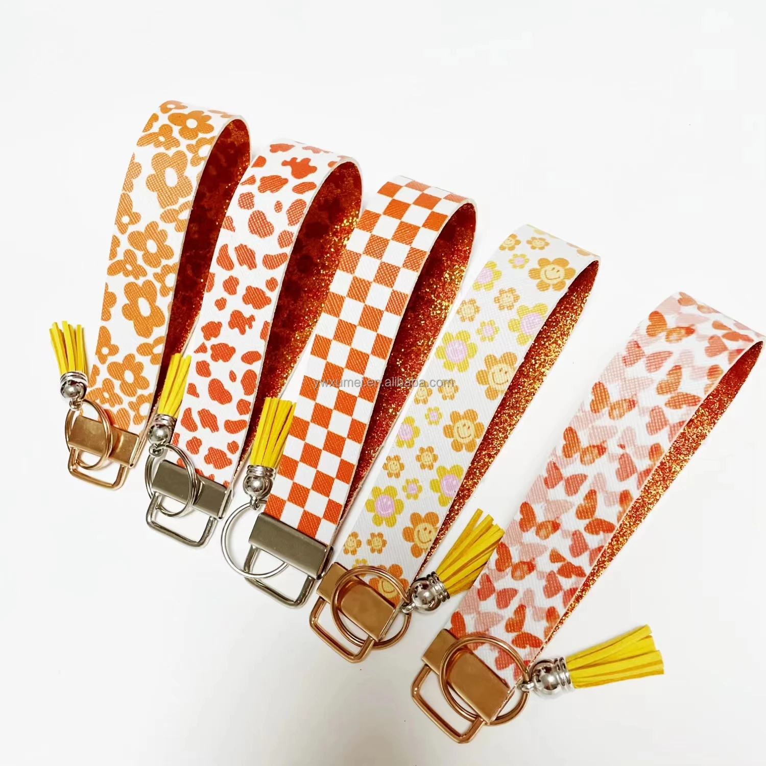 Faux Leather Keychain Wrist Key Fob Lanyard Cute Smile Wristlet