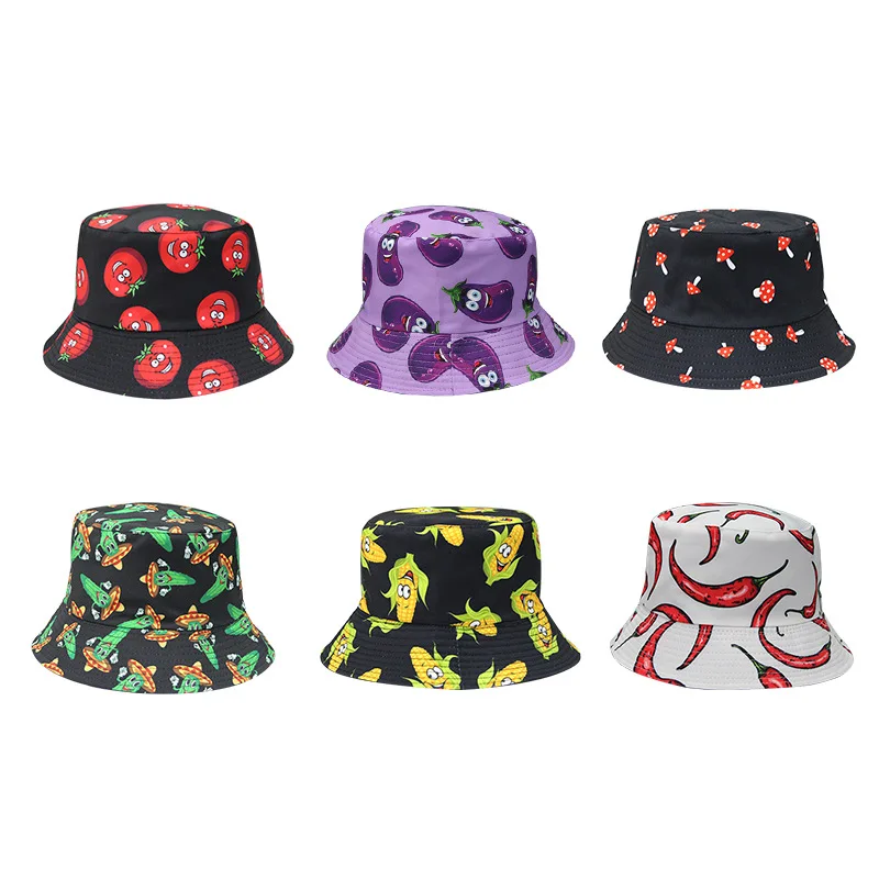 Vegetable Print Bucket Hat For Women - Reversible Summer Sun Hat, UPF Beach & Fishing Hat, Foldable, One Size Fits Most
