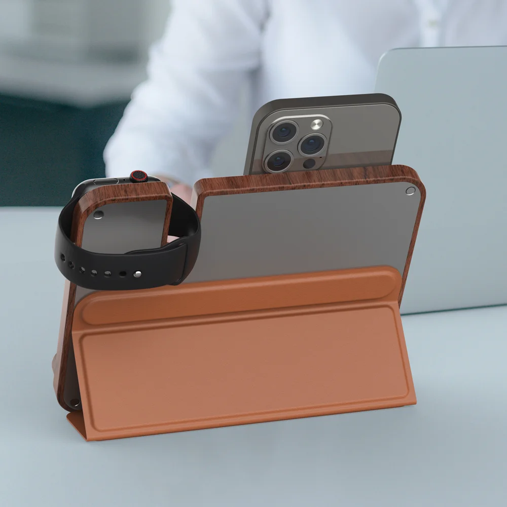 Portable Wooden 4 in 1 Multifunctional Wireless Charger  Bedside Led Light Lamp Digital Alarm Clock 15W Fast Charging Station