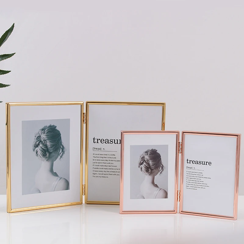 Customized Side by Side Desktop Table Display Glass Hinged Metal Folding Picture Photo Frames