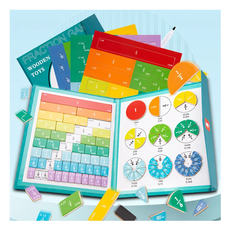 Unisex Children's Portable Cognitive Matching Puzzle Board Magnetic Fractions Math Learning Book Intelligence Educational Toy
