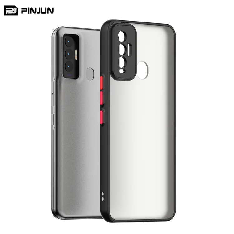 luxury Mixed Color Translucent Matte PC Hard soft tpu smoke case with colorful button For Tecno Camon 18i mobile phone cases