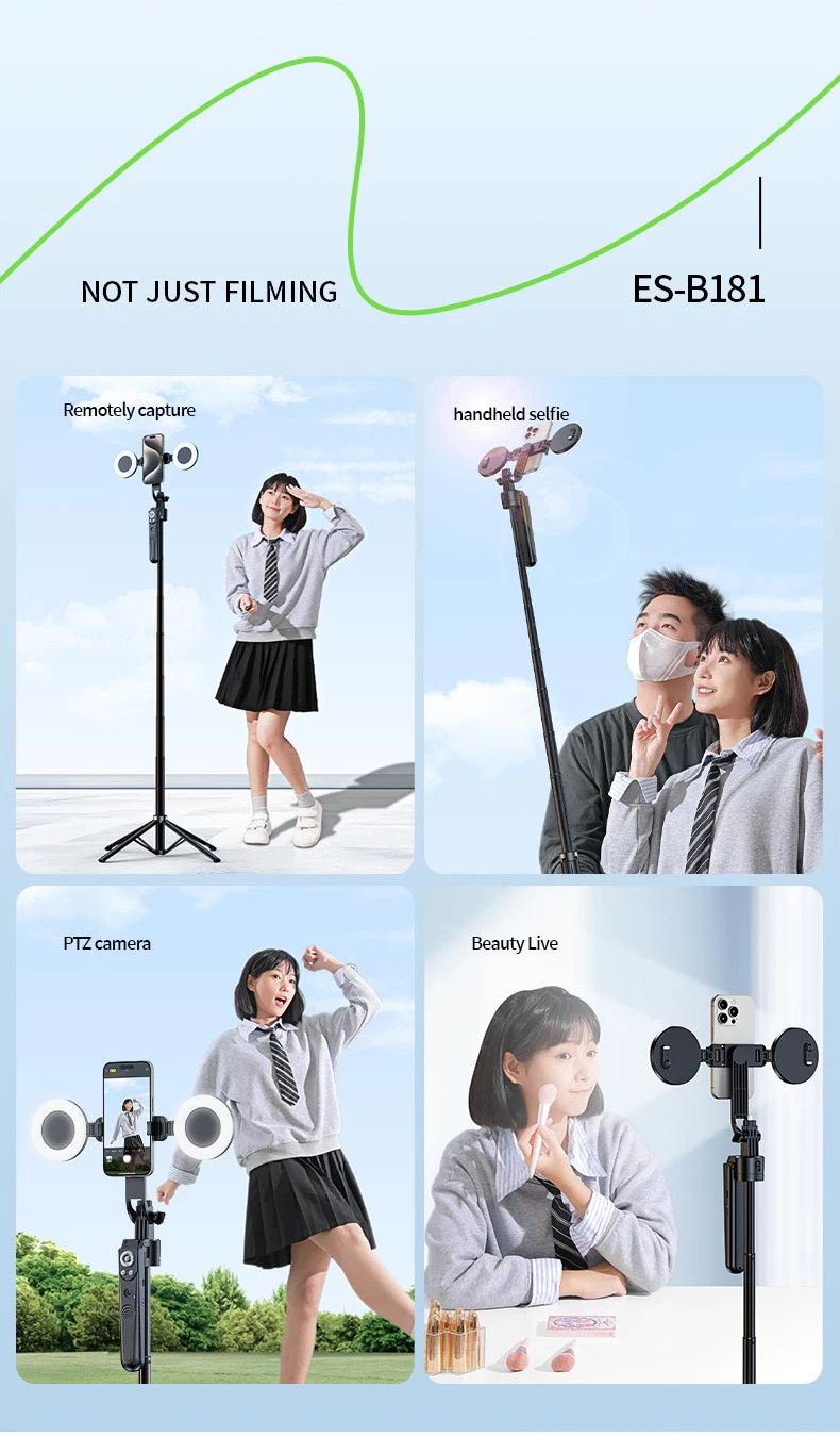 ES-B181 360 rotation extendable selfie stick tripod stand ai auto face tracking gimbal stabilizer subhandle wireless remote