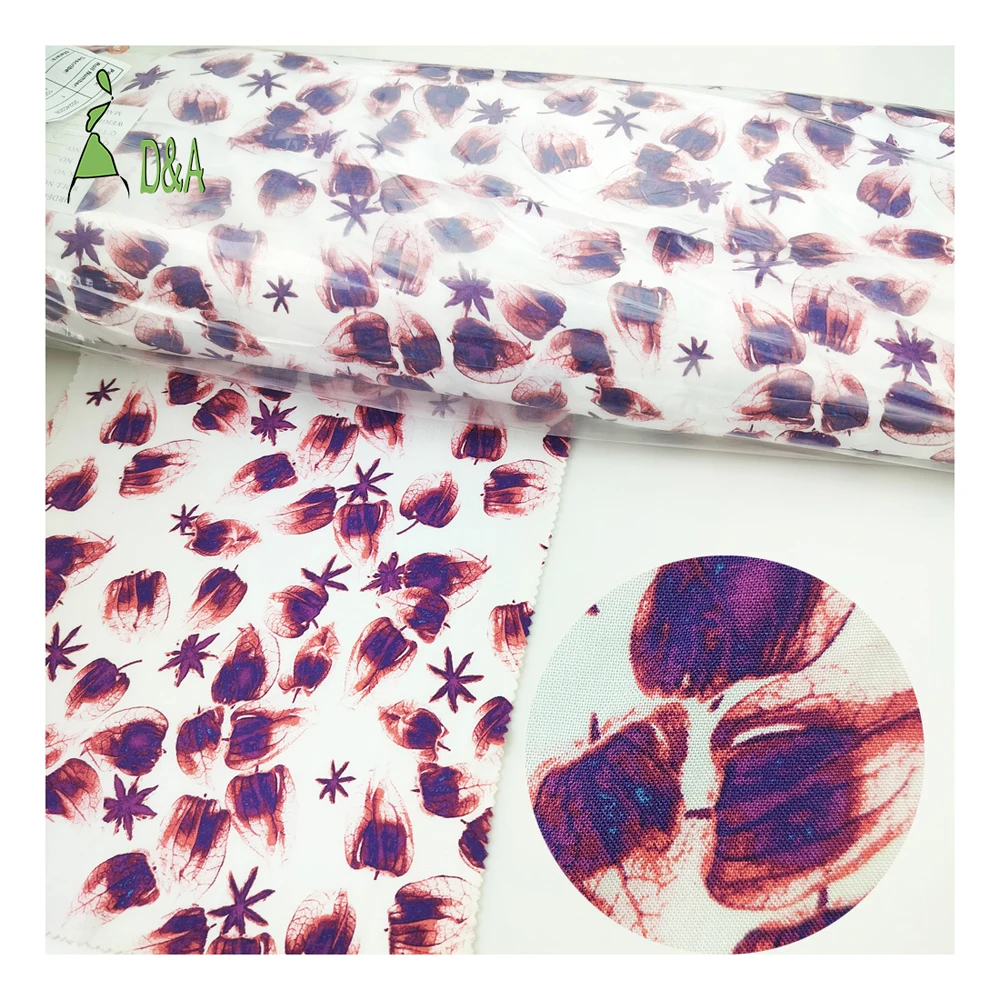 Низкая цена в наличии ткань с принтом красных фруктов и кленовых листьев из 100% вискозы для одежды