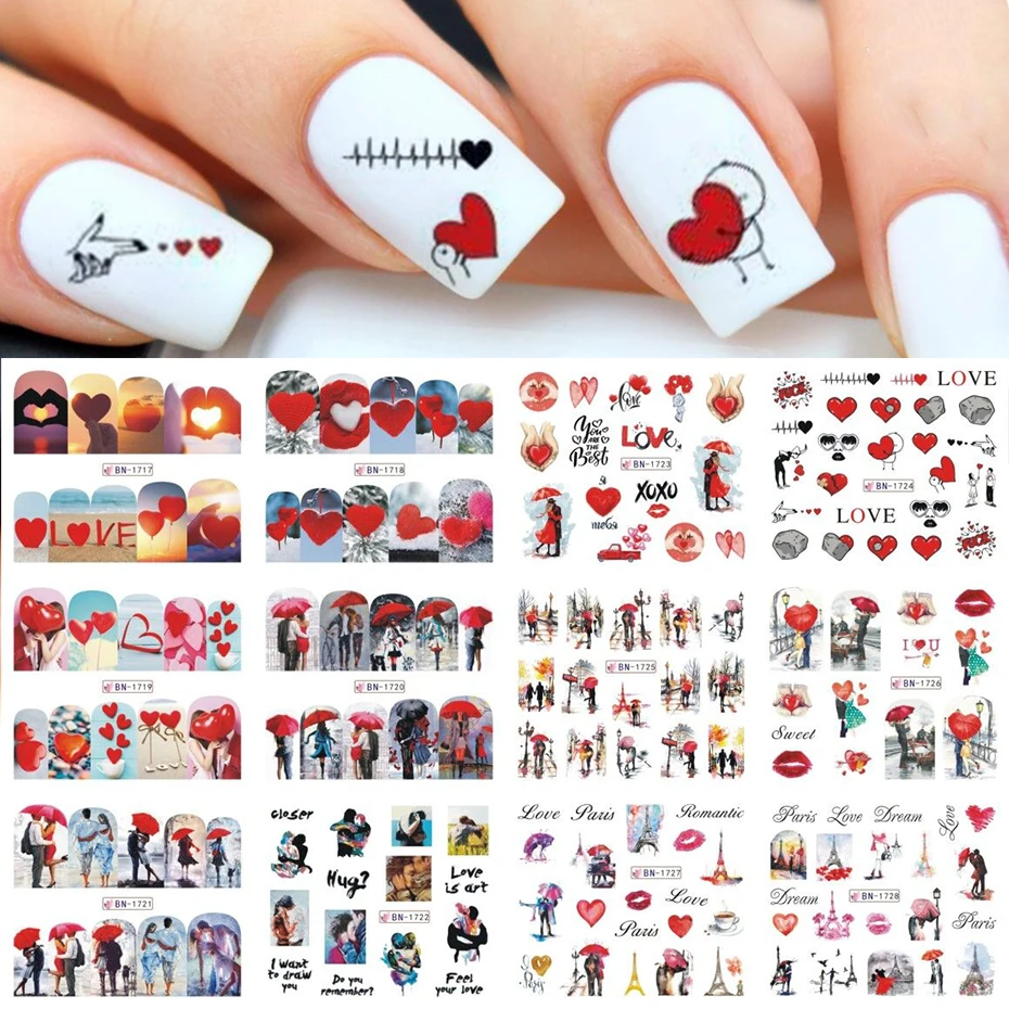 BN Series Wholesale 12 In 1Pattern Full Wrap Nails Decals Water