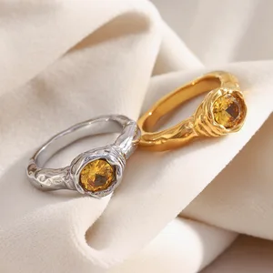 MW Vintage Gold-Plated Stainless Steel Zircon Rings Fashion Jewelry for Women for Wedding Engagement Gift Party Anniversary
