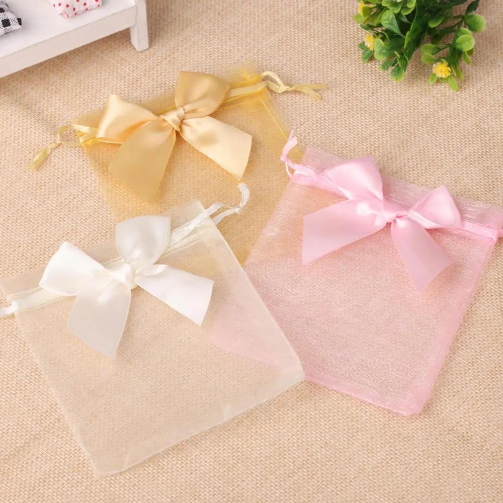9x12cm Organza Gift Bag with Ribbon Bow Drawstring Organza Bag for Cosmetics