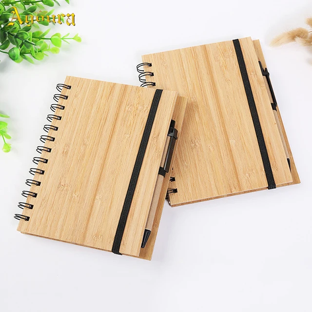 Party Favor of Choice OEM Logo 70 Sheets Notebook Recycled Paper Gift Set Cover Bamboo Notebook