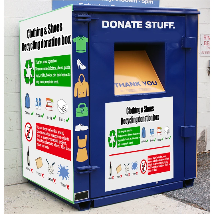 Outdoor Blue Standing Waste Management Recycle Clothing Box For Charity ...