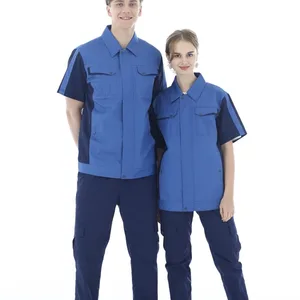 Short Sleeve Anti-Static Breathable Flame-Retardant Polyester High Tenacity Unisex Oil Gas Workwear Gas Station Uniform Suit OEM