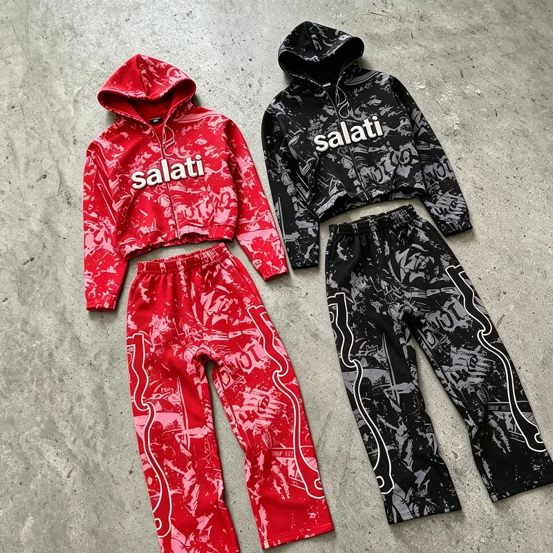 Custom Polyester/Cotton Zip Hoodie Jogger Set Heavyweight 360GSM Camo Print Outdoor Casual Quick Dry Embroidery Logo gallery 9
