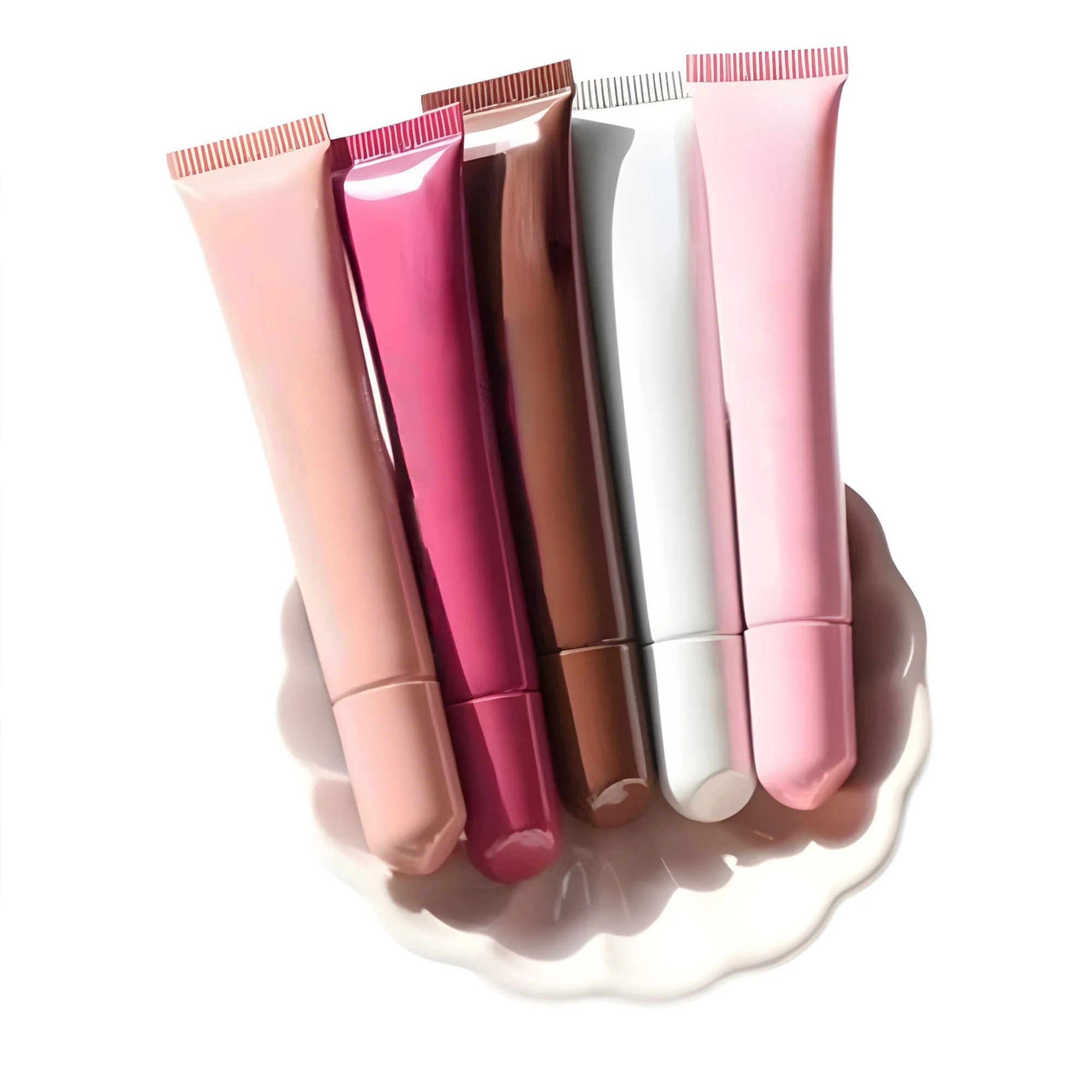 C-Custom 10ml 20ml Squeeze Tube for Lip Gloss Lipstick Lip Balm  Roll on Eye Cream Packaging White Pink Plastic PE Material
