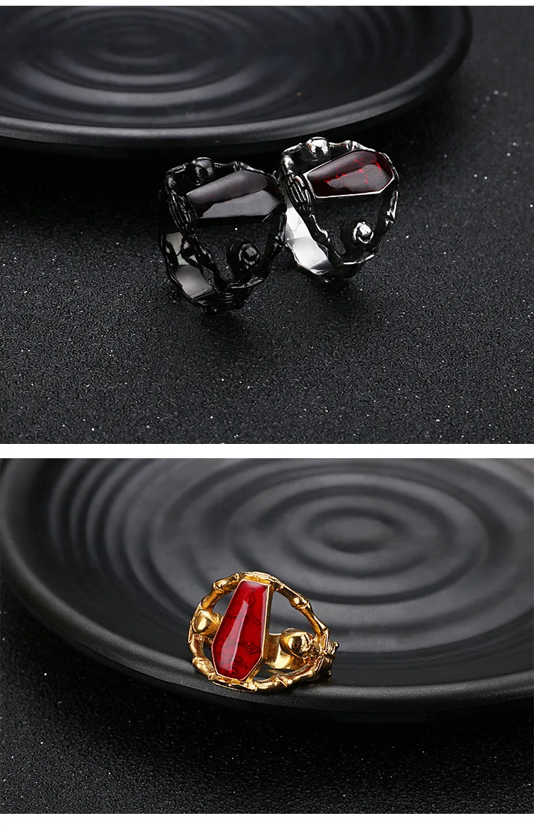 Vampire Skull Gutta Coffin Ring - Gothic Stainless Steel