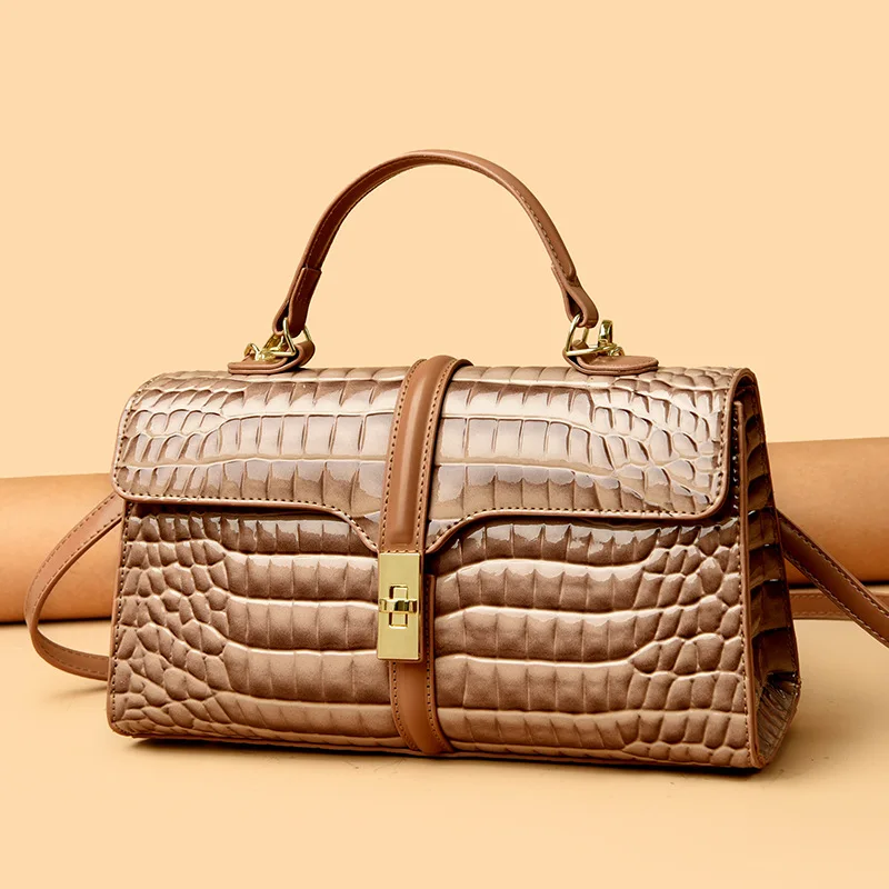 Luxury Designer Women's Handbag with Leopard and Crocodile Print