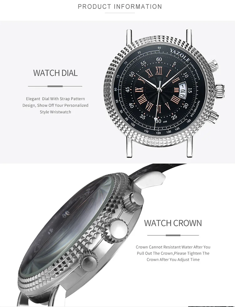 2021 Yazole 406 Roman Scale Dial Man Quartz Wristwatches Calendar Waterproof Custom Mens Watch Logo