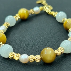 Natural Jade, Natural Tiger Stone Chain, Women's Handmade Bracelet, Pure Silver Daily Necessities