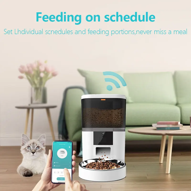 WiFi Pet Automatic Feeder Transparency Elevated 304 Stainless Steel Pet Bowl Products Cat Food Automated Pet Feeder