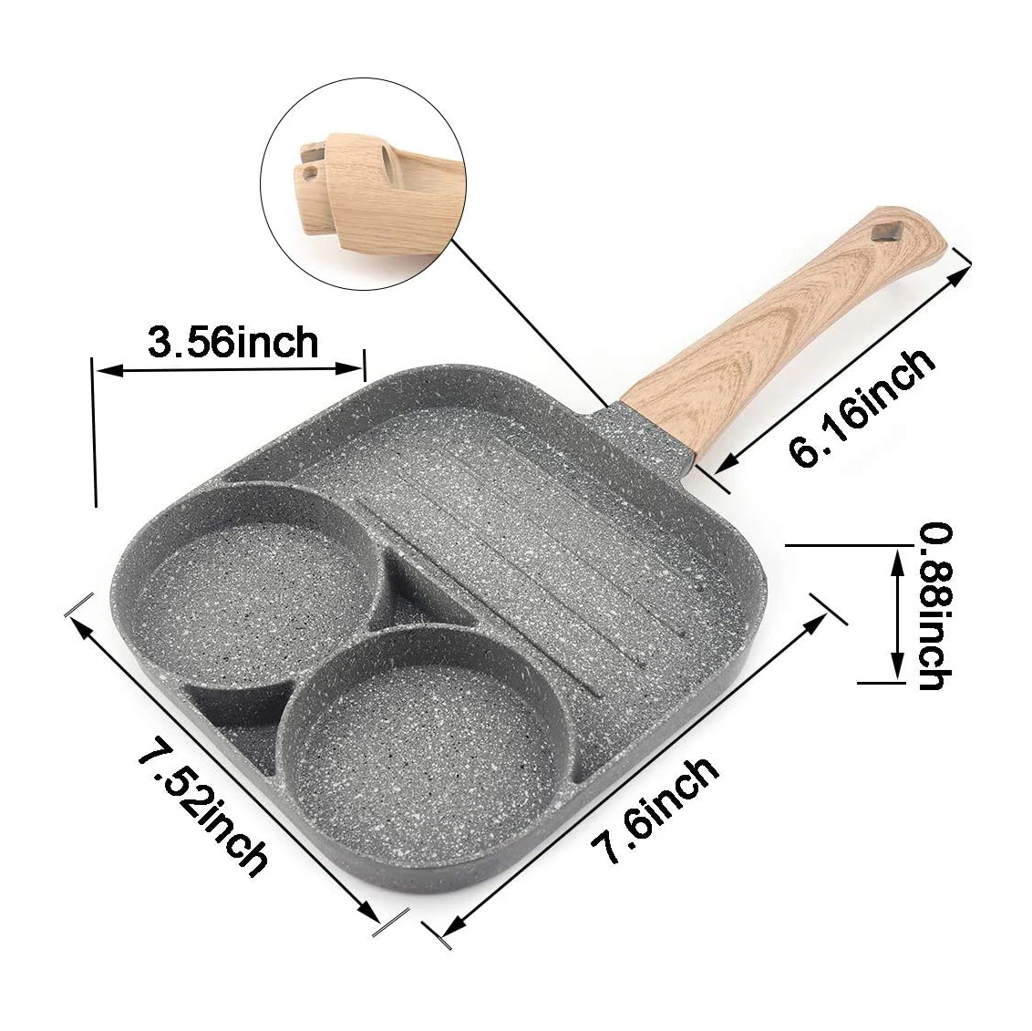 3 Section Nonstick Egg Frying Pan 2 in 1 Divided Frying Grill Pan Pancake Omelette Pan Aluminium Alloy Fried Egg Cooker