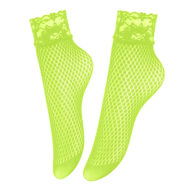 Green Fishnet Ankle Socks, Neon Green Fishnet Socks