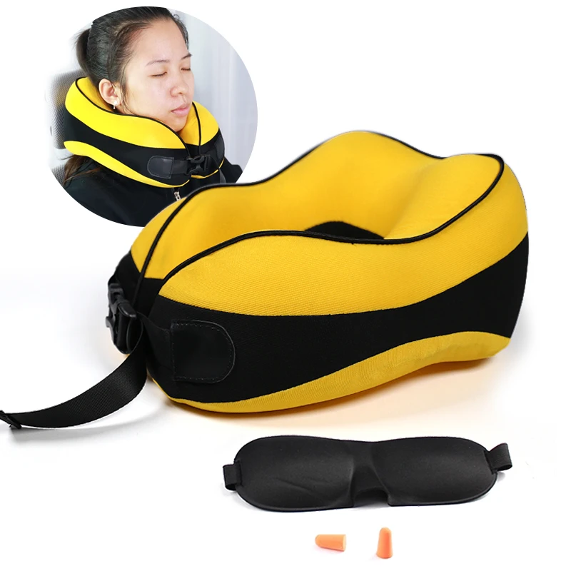 Orthopedic Train Airplane Sleep Memory Foam Neck Massage Pillow Consisting of Travel Pillow Eye Mask