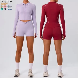 Tummy Control Sports Jacket Set Workout Clothes Women Fitness Clothing Yoga Shorts Set