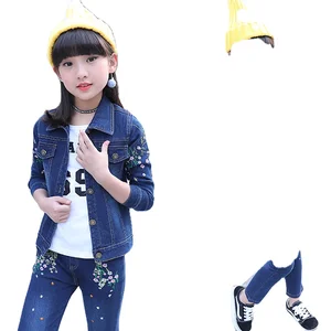 Long Sleeve Baby Toddler Girl Boys Boutique Spring Autumn Winter Jacket Pants 2PCS Suit Denim Clothes Kids Clothing Wholesale
