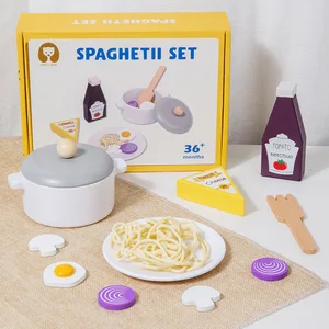 Wooden Italian Pasta Play Kitchen Set Kids Pretend Cooking Toy with Parent Child Interactive Early Learning Features