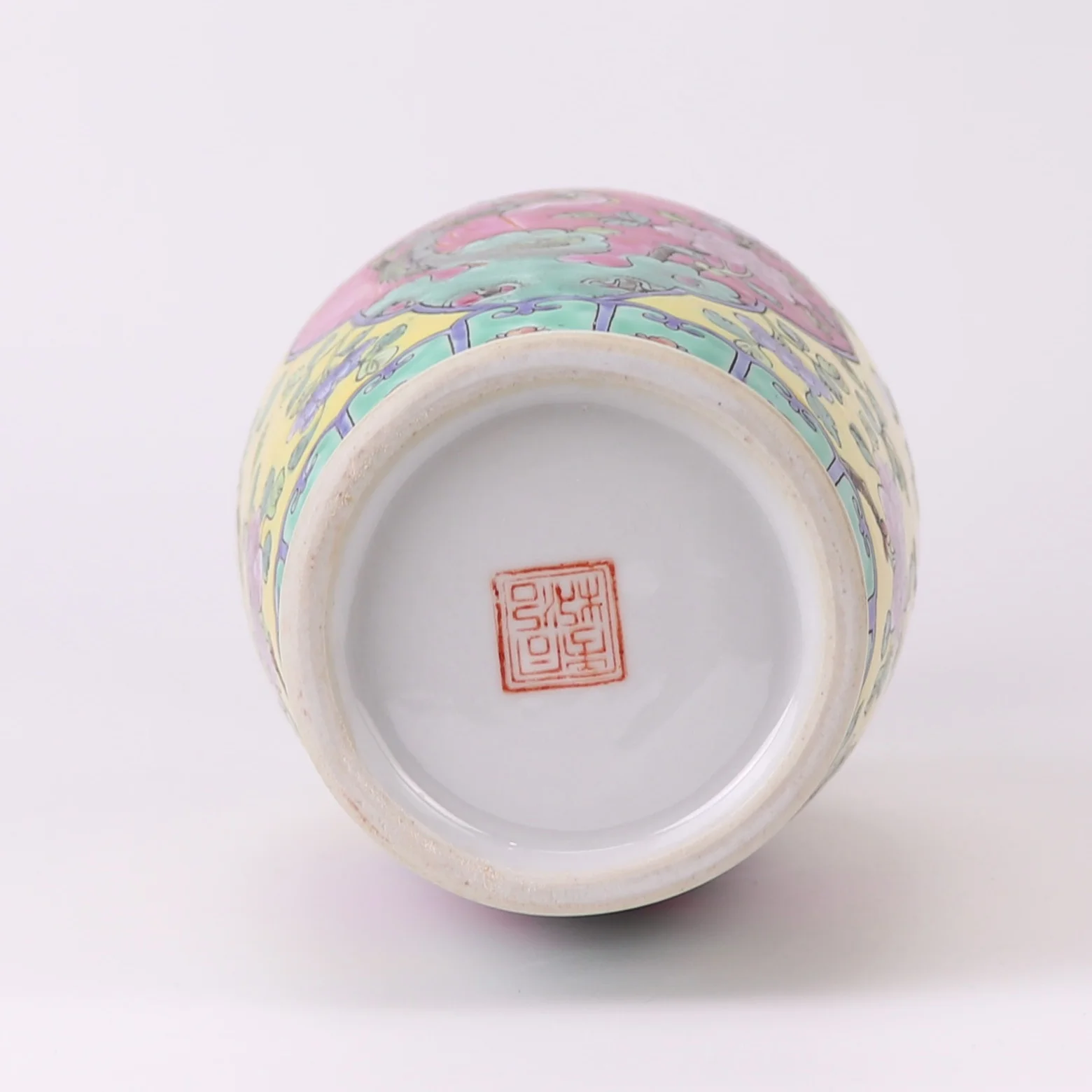 中国 清時代　在銘手描き花瓶 美術品　激安骨董品 DE1002B14-4 清王朝アンティーク中国セラミック花瓶手描きのファミルローズ